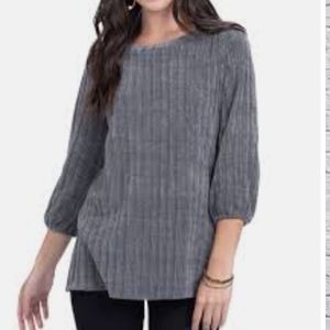 Everly Grey Ribbed Balloon Sleeve Sweater